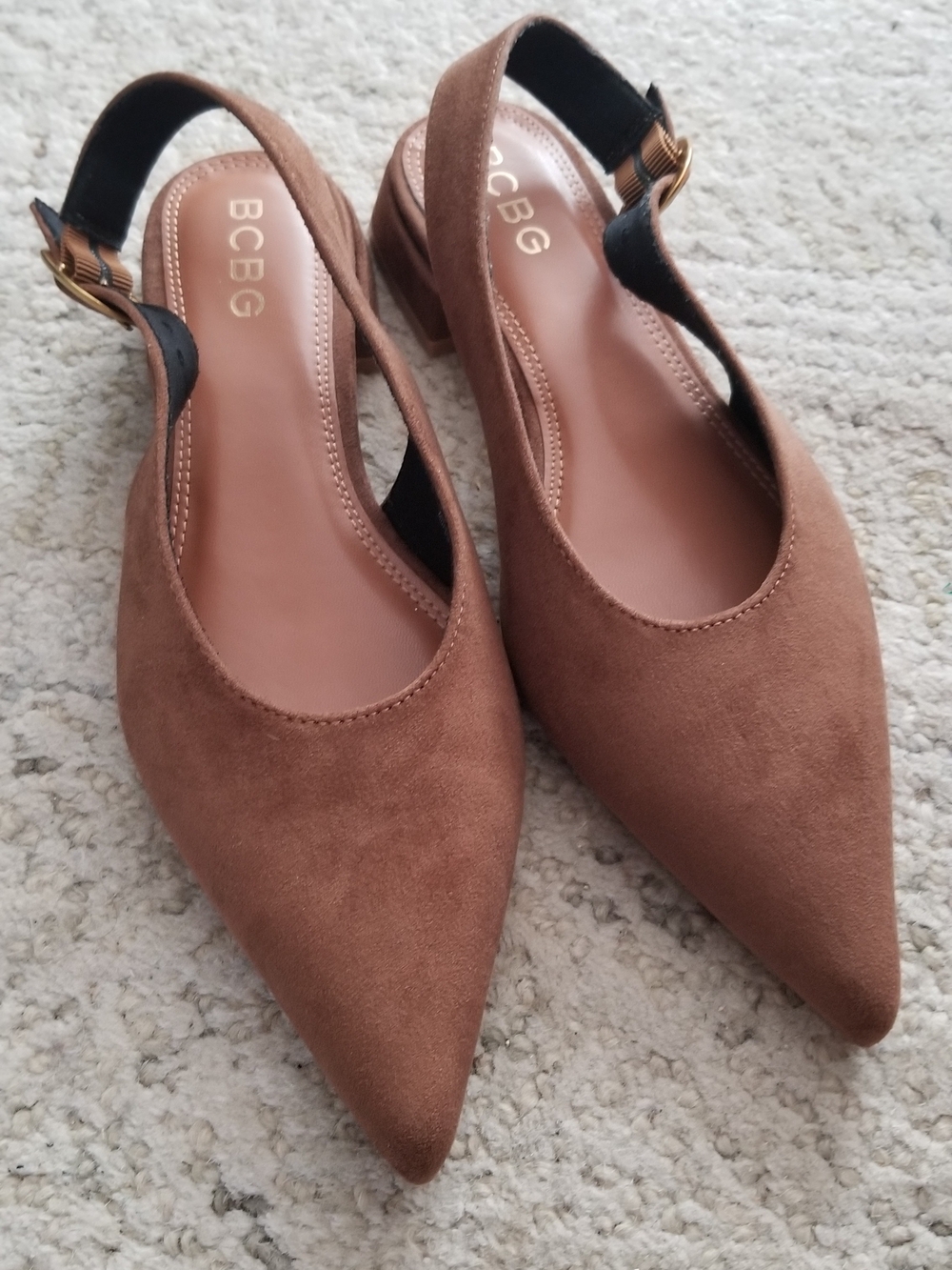BCBG Brown Suede Pointed-Toe Slingback Mules NWOT